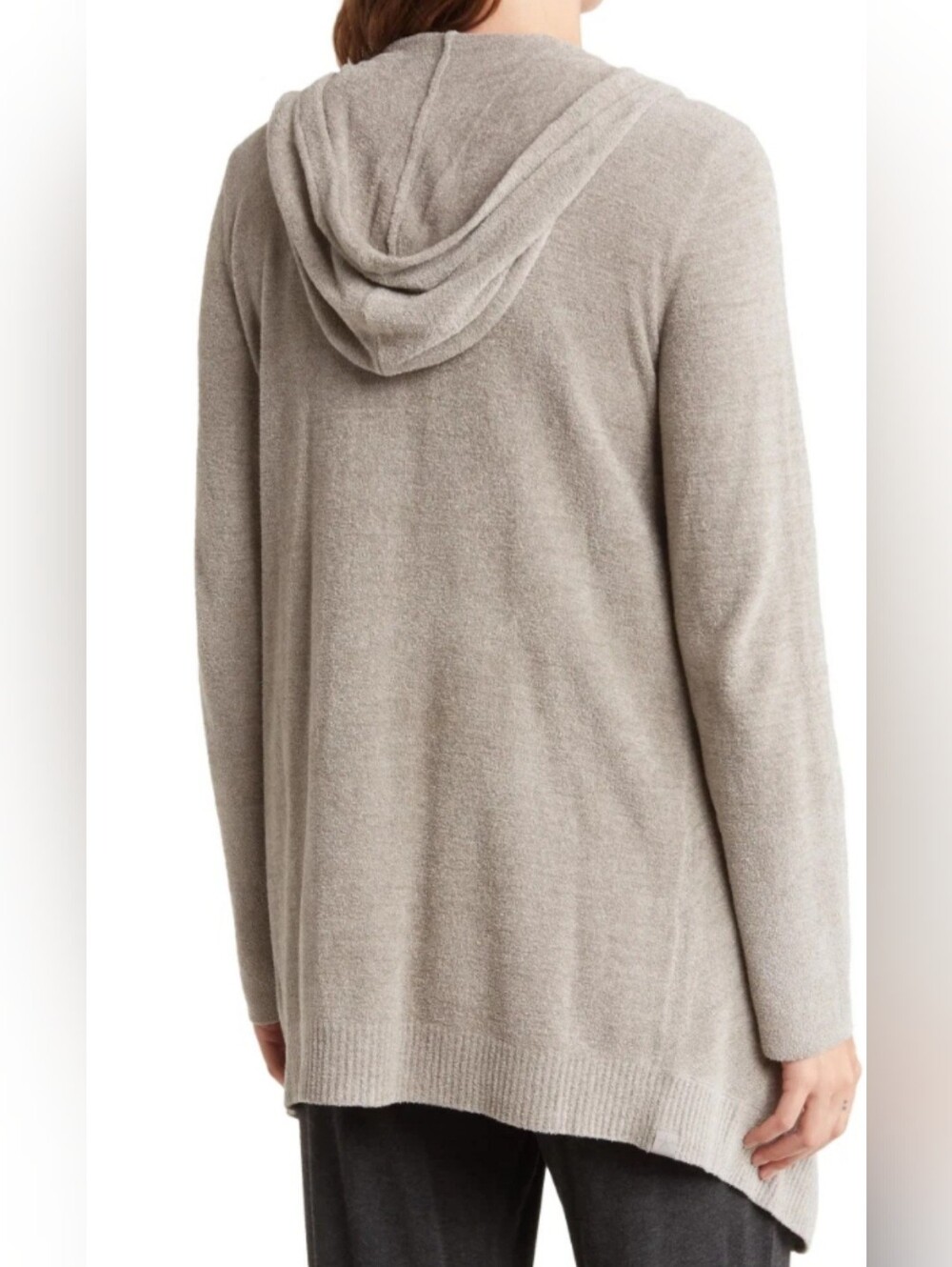 Barefoot Dreams CozyChic Hooded Seashore Cardigan Size L Oyster Neutral Duster - Picture 2 of 9